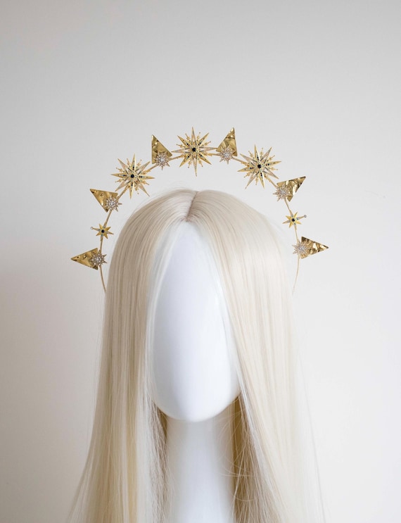 Gold Star Halo Headband: Blue Crystal Celestial Crown