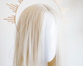 Golden Sunburst Halo Crown, spike Celestial Headband, Modern Tiaras, Bridal Sun Headpiece, Celestial Festival Accessory, Gold Metal halo — image 2