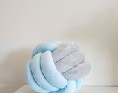 Two-Tone Grey & Blue Knot Pillow: Modern Home Decor — image 1