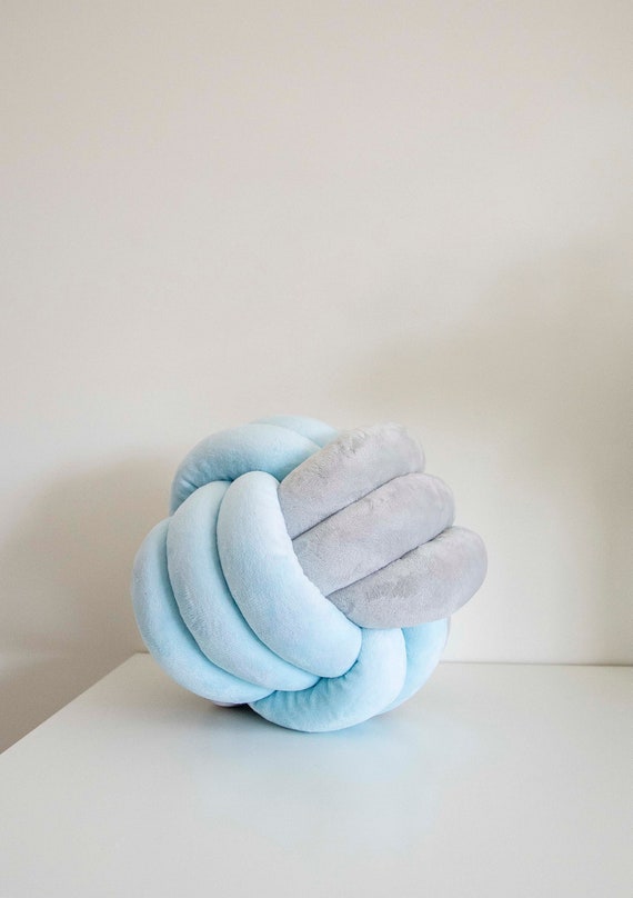 Two-Tone Grey & Blue Knot Pillow: Modern Home Decor