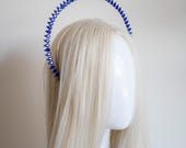 Deep Blue Crystal Halo Crown, Sapphire Rhinestone Celestial Tiara, Avant Garde Hair Accessory — image 5