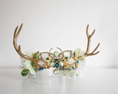 Enchanted Forest Fairy Crown: Golden Antlers, Rhinestones & Faux Florals — image 5