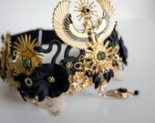 PANMILLI Black and Gold Goddess Crown, Egyptian Winged Tiara, Forehead Pendant Halo Headpiece, Gothic Bridal Crown, Festival Headdress — image 7