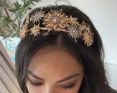 Handmade Celestial Crown, Gold Starburst Tiara, Crystal Sunburst Headband (PANMILLI) — image 4