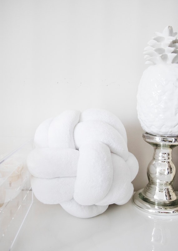 White Velvet Knot Pillow: Scandinavian Home Decor