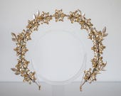 Champagne Gold Floral Halo Crown - Ethereal Bridal Flower Tiara - Rhinestone Botanical Headpiece -  Wedding Hair Accessory - By Panmilli — image 3