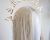 Golden Sunburst Halo Crown, spike Celestial Headband, Modern Tiaras, Bridal Sun Headpiece, Celestial Festival Accessory, Gold Metal halo — image 8