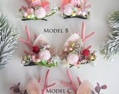Soft Pink Reindeer Antler Clip : Festive Holiday Hair Accessories — image 1