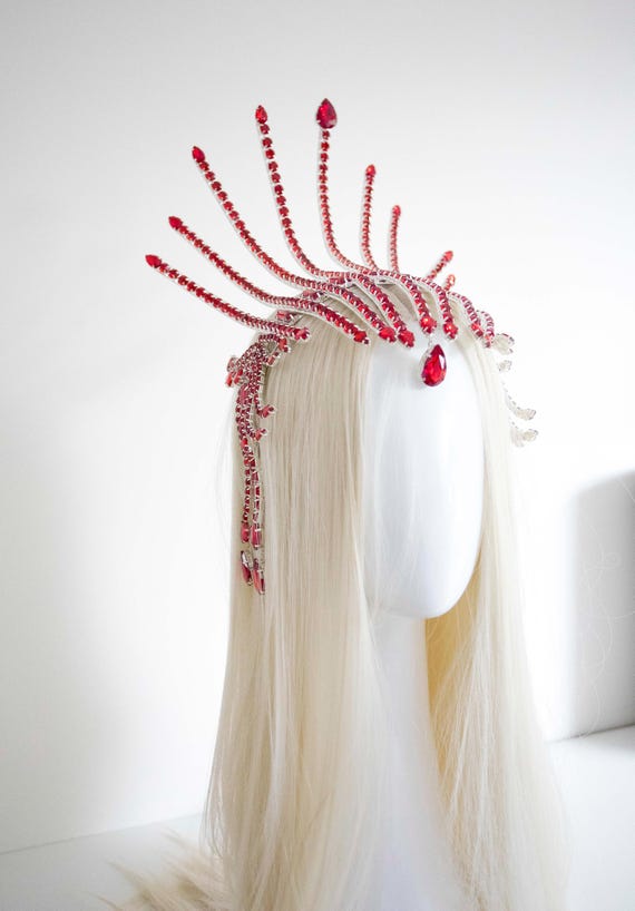 Red Crystal Spiked Tiara: MET Gala Inspired Headpiece