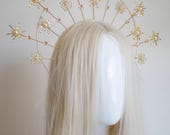 Celestial Sunburst Halo Crown, Gold Starburst Sun Deity Headpiece, Greek Goddess Aureole Tiara, Virgin Mary Halo, Festival Crown By Panmilli — image 6