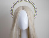 Cosmic candy Iridescent Crystal Halo Crown, Purple and Lime Green Goddess Headpiece, Mermaid Aura Tiara for Festivals & Prom by Panmilli — image 1