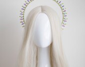 Cosmic candy Iridescent Crystal Halo Crown, Purple and Lime Green Goddess Headpiece, Mermaid Aura Tiara for Festivals & Prom by Panmilli — image 2