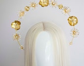 Gold Flower Halo Crown: Bridal Goddess Headpiece — image 2