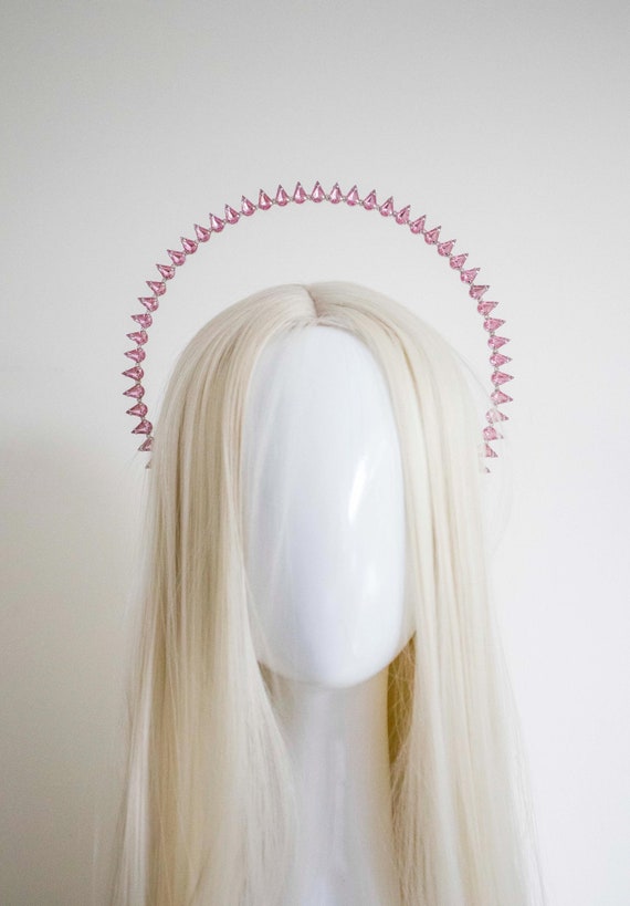 Light Pink Crystal Halo Crown: Silver Goddess Headpiece