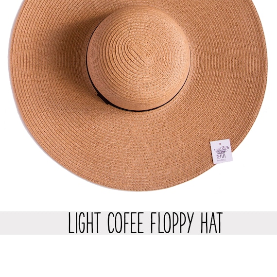 Light Coffee color hat - Large Size of head - Brim 7 inches - Custom, Personalized, Summer floppy hat