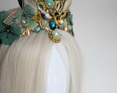 Handmade Egyptian Scarab Crown by PANMILLI - Green Goddess Tiara, Art Deco Lotus Headpiece, Elven Bridal Crown, Fantasy Cosplay Headdress — image 8