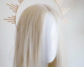 Golden Sunburst Halo Crown, spike Celestial Headband, Modern Tiaras, Bridal Sun Headpiece, Celestial Festival Accessory, Gold Metal halo — image 4