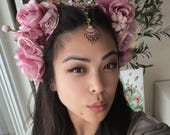 Enchanted Antler Flower Crown – Gold Horns & Rhinestone Headpiece by Panmilli | Holiday Headpiece | Gold Horn Crown | Festival costume — image 4
