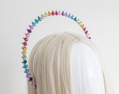 Small Rainbow Crystal Halo Crown: Silver Goddess Headpiece (6.69 Inches) — image 7