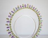 Cosmic candy Iridescent Crystal Halo Crown, Purple and Lime Green Goddess Headpiece, Mermaid Aura Tiara for Festivals & Prom by Panmilli — image 8