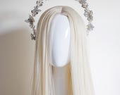 Silver Butterfly Crystal Halo Crown – Whimsical Wedding Tiara, Lightweight Hair Accessory — image 1