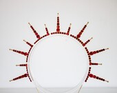 Red Rhinestone Spiked Halo Crown - Gold Sunburst Headpiece - Custom Colors Available - Goddess Queen Tiara - Handmade By Panmilli — image 2