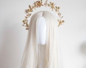 Floral Gold & cream Halo Headpiece: Bridal Queen Crown — image 2