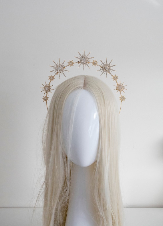 Gold Star Halo Headband: Celestial Bridal Crown, Goddess Headpiece
