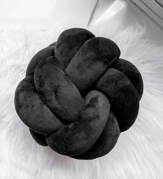 Matte Black Knot Pillow: Handmade Scandinavian Decorative Cushion