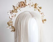 Floral Gold & cream Halo Headpiece: Bridal Queen Crown — image 8