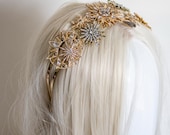 Handmade Celestial Crown, Gold Starburst Tiara, Crystal Sunburst Headband (PANMILLI) — image 2