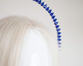 Deep Blue Crystal Halo Crown, Sapphire Rhinestone Celestial Tiara, Avant Garde Hair Accessory — image 8