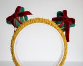 PANMILLI Christmas Headband, Yellow Sherpa Crown, Velvet Plaid Bow Hairband — image 4