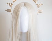Golden Sunburst Halo Crown, spike Celestial Headband, Modern Tiaras, Bridal Sun Headpiece, Celestial Festival Accessory, Gold Metal halo — image 1