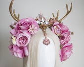 Enchanted Antler Flower Crown – Gold Horns & Rhinestone Headpiece by Panmilli | Holiday Headpiece | Gold Horn Crown | Festival costume — image 8