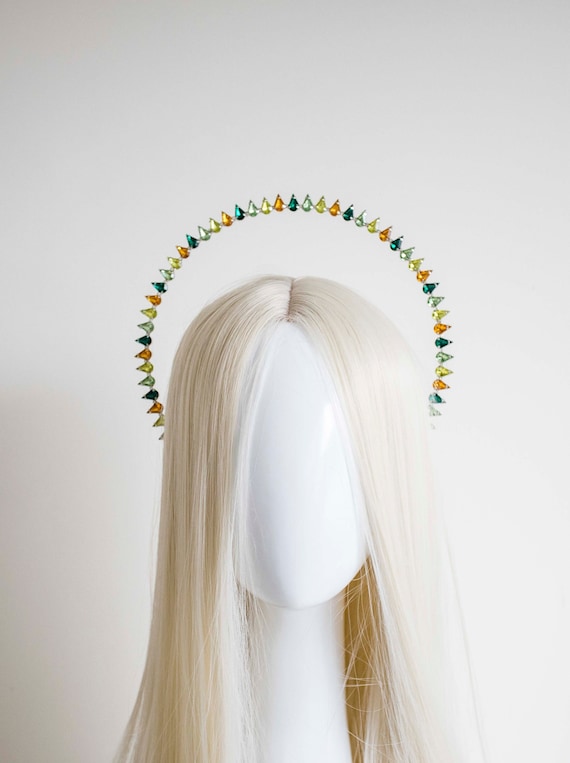 Green Crystal Halo Crown: Silver Goddess Headpiece