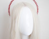 Red Teardrop Halo Crown - Red Rhinestone Halo Headband - Crystal Saint Headpiece for Gala & Editorial - Metal Hair Accessory - By Panmilli — image 5