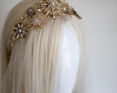 Celestial Starburst Crown Gold Bridal Tiara Rhinestone Headband Star Headpiece Constellation Wedding Hair Accessory by Panmilli — image 8