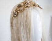 Celestial Starburst Crown Gold Bridal Tiara Rhinestone Headband Star Headpiece Constellation Wedding Hair Accessory by Panmilli — image 4