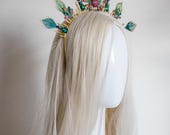 Handmade Crystal Scarab Beetle Tiara – Egyptian Revival Peacock Wedding Crown — image 8
