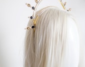 Celestial Halo Crown, Black and Gold Crystal Sunburst Headpiece, Avant-Garde Starburst Tiara, Gothic Wedding Crown, Festival Wear, Panmilli — image 2