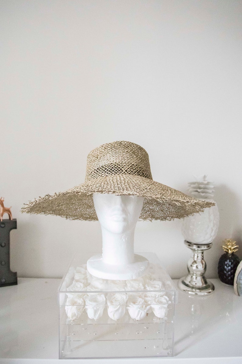 Boater crown the spencer wide brimmed Boater Lucky Fray Panama Hat natural woven style woman hat frayed edge Panmilli hat