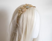 Handmade Celestial Crown, Gold Starburst Tiara, Crystal Sunburst Headband (PANMILLI) — image 8