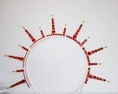 Red Rhinestone Spiked Halo Crown - Gold Sunburst Headpiece - Custom Colors Available - Goddess Queen Tiara - Handmade By Panmilli — image 7