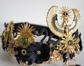 PANMILLI Black and Gold Goddess Crown, Egyptian Winged Tiara, Forehead Pendant Halo Headpiece, Gothic Bridal Crown, Festival Headdress — image 8