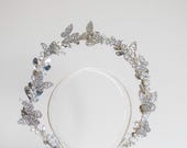 Silver Butterfly Crystal Halo Crown – Whimsical Wedding Tiara, Lightweight Hair Accessory — image 4