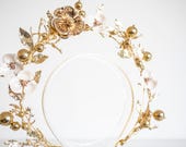 Floral Gold & cream Halo Headpiece: Bridal Queen Crown — image 7