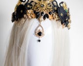 PANMILLI Black and Gold Goddess Crown, Egyptian Winged Tiara, Forehead Pendant Halo Headpiece, Gothic Bridal Crown, Festival Headdress — image 2