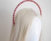 Red Teardrop Halo Crown - Red Rhinestone Halo Headband - Crystal Saint Headpiece for Gala & Editorial - Metal Hair Accessory - By Panmilli — image 8