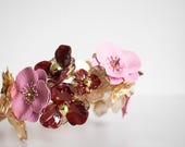 PANMILLI Flower Headband - Gold & Pink Enamel Floral Crown | Burgundy Beaded Hair Accessory for Wedding, Bridal or Party | Crystal Accent — image 7